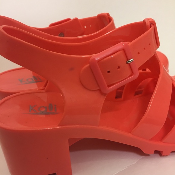 Kalli Coral Chunky Jelly Heels Size 8 - Picture 4 of 8